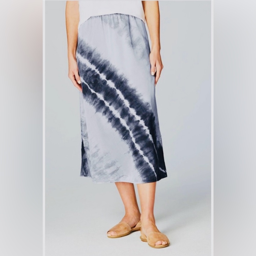 Tie-Dye Silk Midi Skirt - Black and Gray